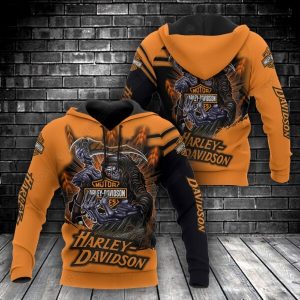 Menacing Grim Reaper Harley-Davidson 3D Merch, Harley-Davidson Flames & Grim Reaper Hoodie