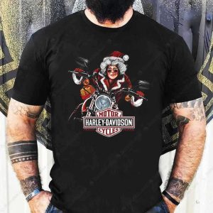 Mrs Claus Riding Harley-Davidson Hoodie, Harley-Davidson Motorcycle Happy Christmas T-Shirt