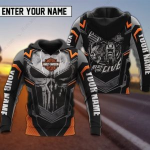 Personalized Harley-Davidson Punisher Ride To Live Merch, Punisher Skull Biker Hoodie