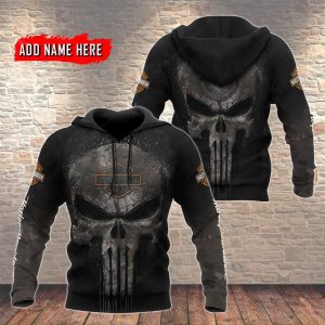 Personalized Harley-Davidson Punisher Skull Motorcycle Merch, Harley-Davidson Biker Skull Hoodie