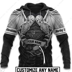 Personalized Harley-Davidson Skull Winged Confrontation Hoodie, Bold Black Harley-Davidson Hoodie