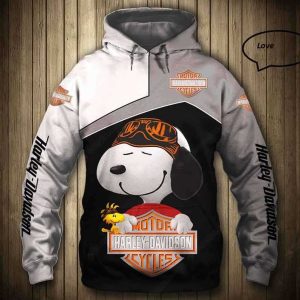 Playful Snoopy and Woodstock Hoodie, Fun Harley-Davidson Design for Peanuts Fans