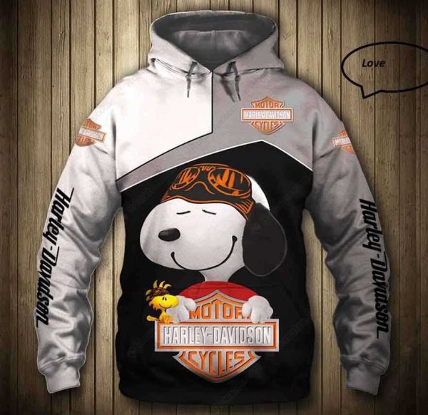 Playful Snoopy and Woodstock Hoodie, Fun Harley-Davidson Design for Peanuts Fans