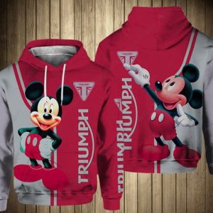 Playful Triumph Mickey Mouse Hoodie, Red and Gray Cartoon Triumph Fans Merch