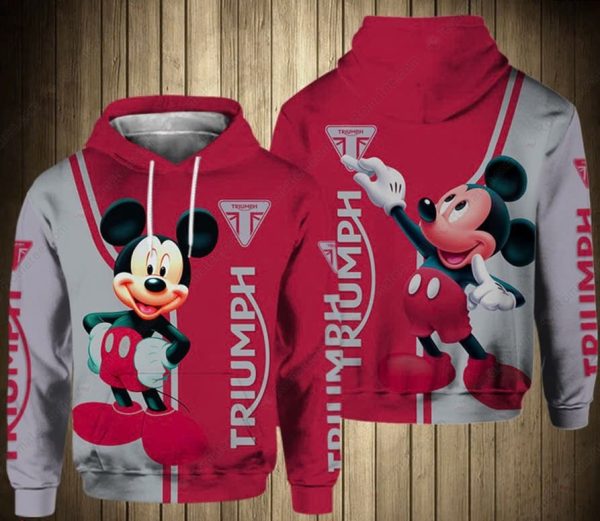 Playful Triumph Mickey Mouse Hoodie, Red and Gray Cartoon Triumph Fans Merch