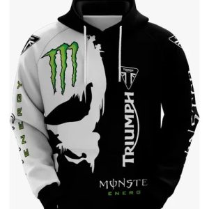 Punisher Skull Triumph Monster Racing Team Hoodie, Monster Energy Triumph Motorcycles Split Design Hoodie