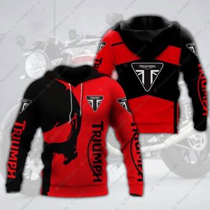 Red and Black Triumph Punisher Skull Merch, Powerful Triumph Motorcycles Hoodie