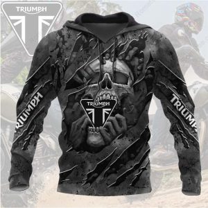 Rugged Triumph Skull Hoodie, Dark Aesthetic Triumph Motorcycle 3D Merch