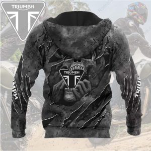 Rugged Triumph Skull Hoodie, Dark Aesthetic Triumph Motorcycle 3D Merch