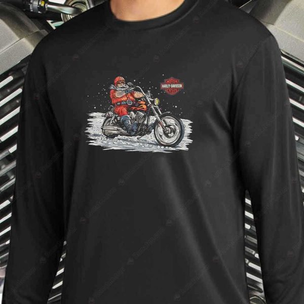 Santa Claus Riding Harley-Davidson Hoodie, Santa Claus in a Snowy Landscape Shirt