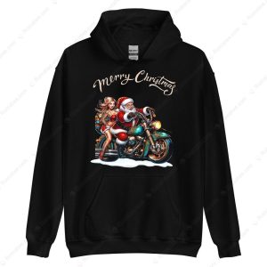 Santa and Helper Motorcycle Christmas T Shirt Motorcycle Pin Up Christmas Biker Life Merch 3 Hoodie