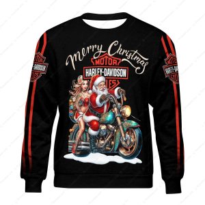 Santa and Sexy Rider on a Harley-Davidson Sweatshirt, Merry Christmas Harley-Davidson 3D Merch