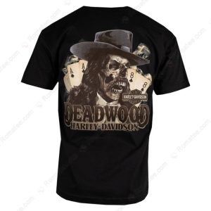 Skeleton Cowboy with Playing Cards Deadwood Harley-Davidson T-Shirt