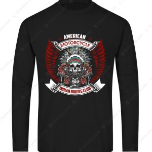 Skull and Native American Headdress Hoodie, Motorcycle Engine & Wings Design