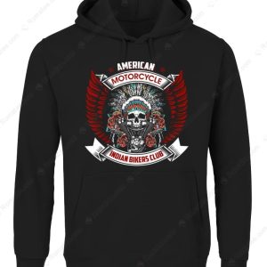 Skull and Native American Headdress Hoodie Motorcycle Engine Wings Design 3