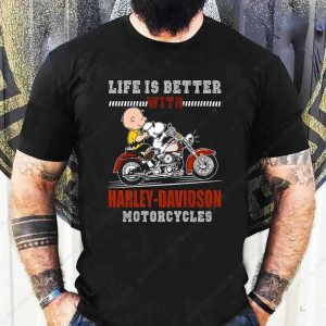 Snoopy Life Is Better With Harley Davidson Shirt, Harley-Davidson Graphic Biker Lifestyle T-Shirt