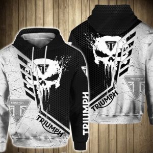 Stylized Punisher Skull Triumph Hoodie, Dark Aesthetic for Bikers