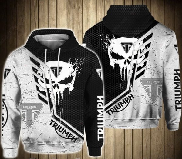 Stylized Punisher Skull Triumph Hoodie, Dark Aesthetic for Bikers