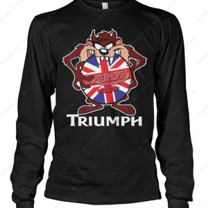 Tasmanian Devil Triumph Long Sleeve Shirt, Cartoon Skull and Union Jack Design