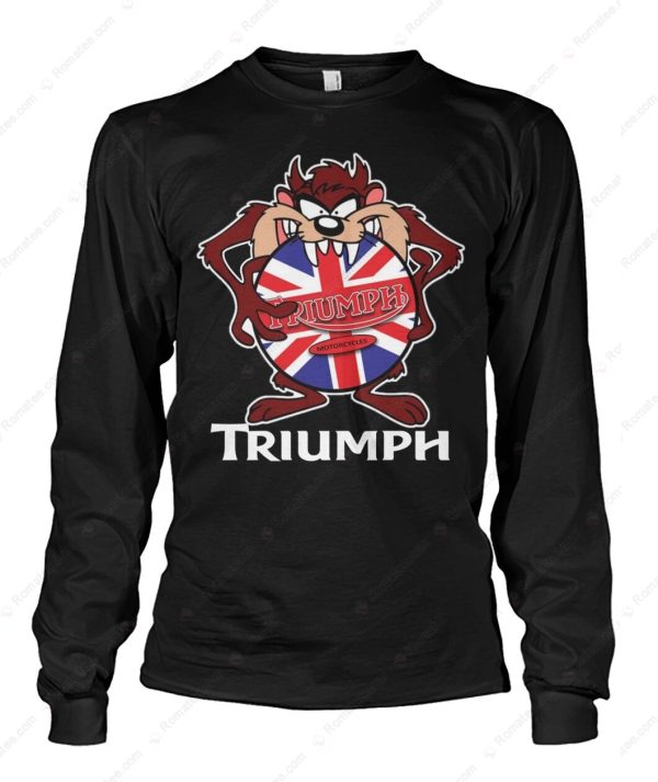 Tasmanian Devil Triumph Long Sleeve Shirt, Cartoon Skull and Union Jack Design