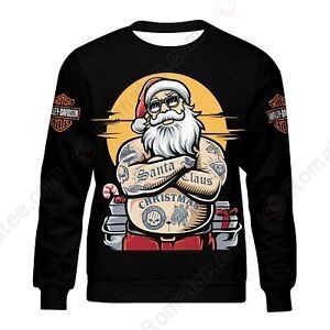 Tattooed Santa Claus Harley-Davidson Merch, Rock-and-Roll Christmas Sweatshirt