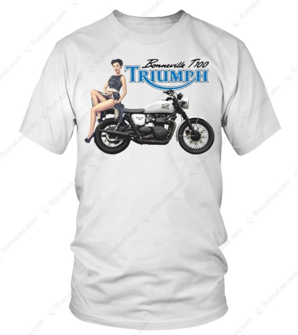 Triumph Bonneville T100 Pin-Up Girl Merch, Eye-Catching Triumph Motorcycle T-Shirt