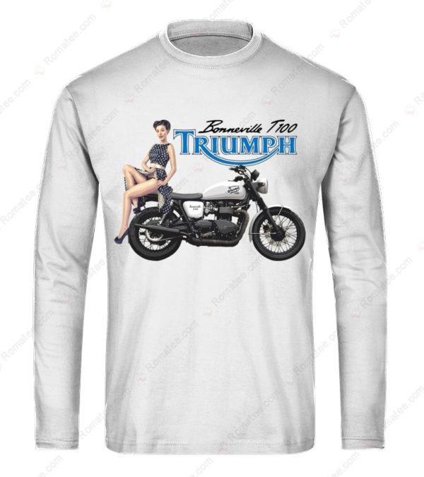 Triumph Bonneville T100 Pin-Up Girl Merch, Eye-Catching Triumph Motorcycle T-Shirt