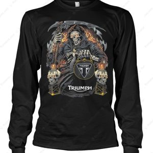 Triumph Grim Reaper Motorcycle Merch, Skull Throne Graphic with Flames