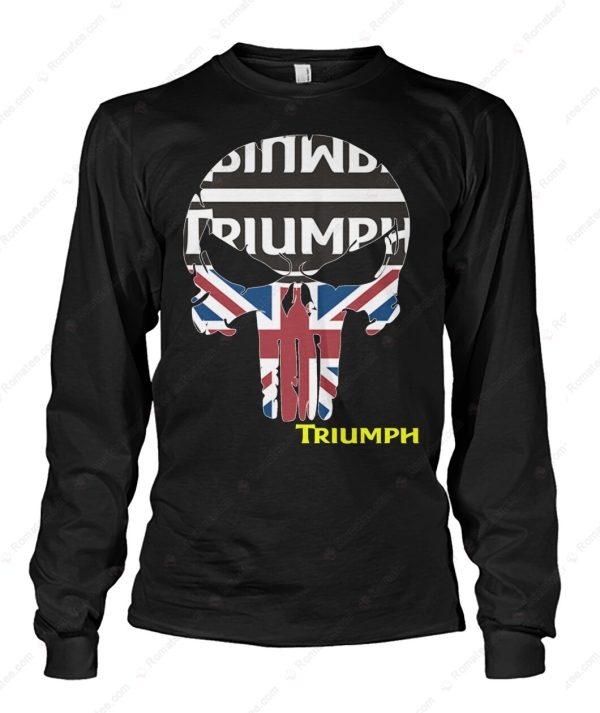 Triumph Motorcycles Punisher Skull Flag Graphic Hoodie, Bold Triumph Motorcycle T-Shirt