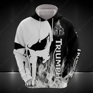 Triumph Motorcycles Punisher Skull Flame Hoodie, Triumph Logo Flaming Merch