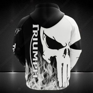 Triumph Motorcycles Punisher Skull Flame Hoodie, Triumph Logo Flaming Merch