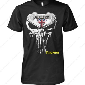 Triumph Motorcycles Punisher Skull and Triumph Logo Hoodie, Graphic Design with Union Jack Flag