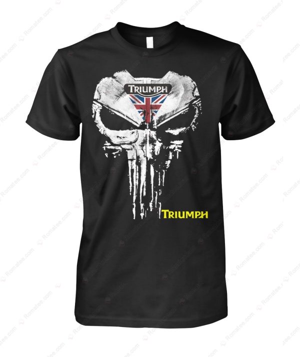 Triumph Motorcycles Punisher Skull and Triumph Logo Hoodie, Graphic Design with Union Jack Flag