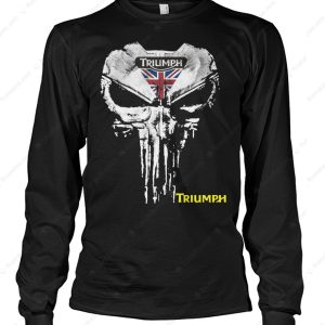 Triumph Motorcycles Punisher Skull and Triumph Logo Hoodie, Graphic Design with Union Jack Flag