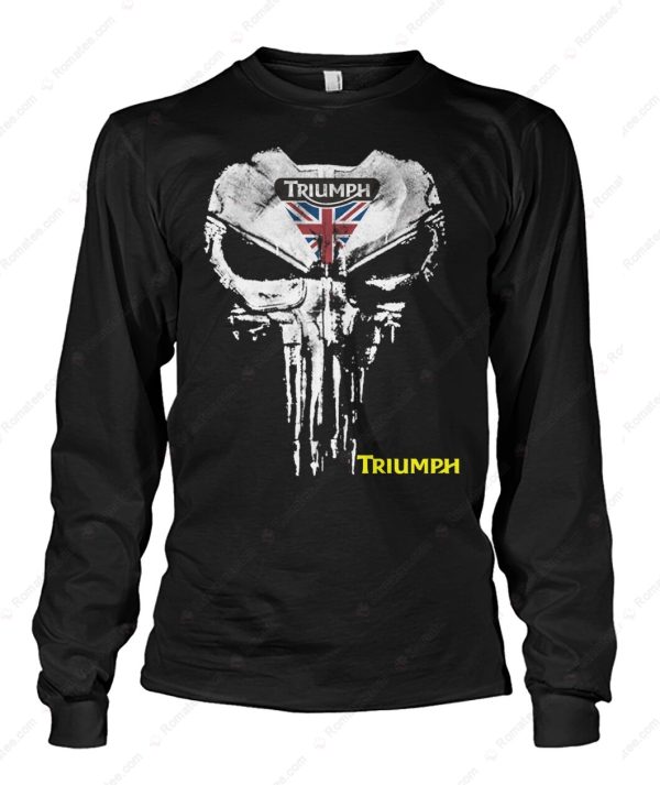 Triumph Motorcycles Punisher Skull and Triumph Logo Hoodie, Graphic Design with Union Jack Flag