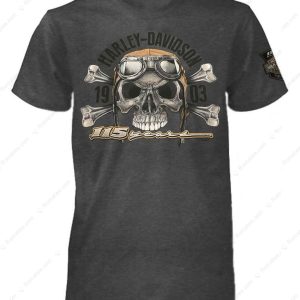 Vintage Harley-Davidson Skull Crossbones Merch, Harley-Davidson 115 Years Anniversary T-Shirt