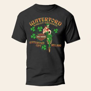 Waterford Harley-Davidson Ireland T-Shirt, Harley-Davidson Shamrock Pin-Up Design Merch