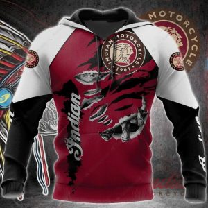 3D Eagle Indian Motorcycle Biker hoodie, Black And Red Indian Motorcycle Torn Graphic Biker Design