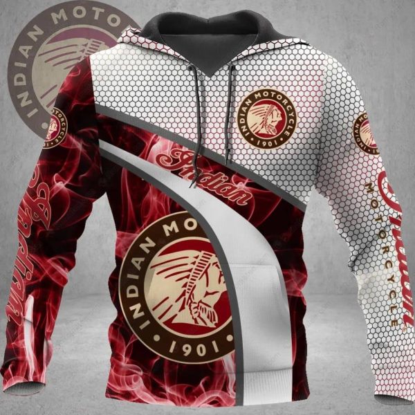 3D Indian Motorcycle Red Smoke Merch, Indian Motorcycle Honeycomb Design