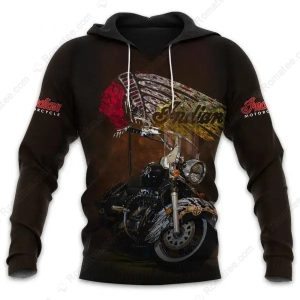 Black Indian Motorcycle Photo Graphic Hoodie, Black Vintage Style