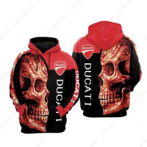 Black Red Ducati Sugar Skull 3D All Over Print Hoodie