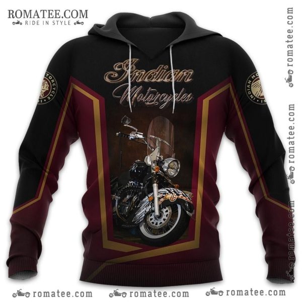 Classic Indian Motorcycle Hoodie with Vintage Bike Print Design