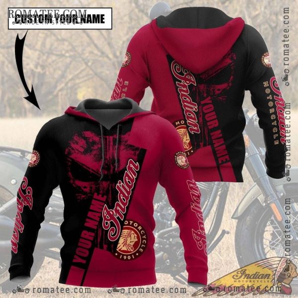 Custom Indian Motorcycle Hoodie Personalized Name Red Black Biker Apparel Classic Design