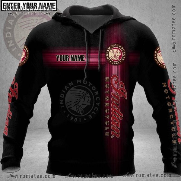 Custom Indian Motorcycle Hoodie – Personalized Name and Logo Design, Red Black Gradient, 1901 Theme