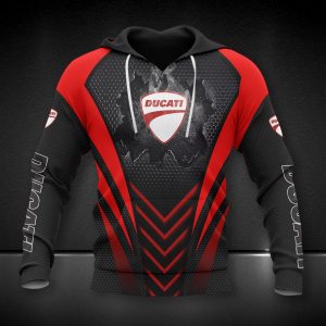 Ducati Motorcycle Hoodie – Black Red Hexagonal Pattern and Chevron Design