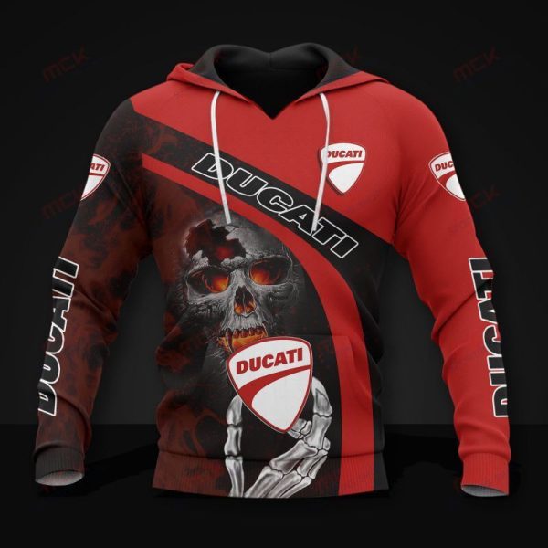 Ducati Skull Flame Hoodie – Gothic Motorcycle Apparel with Skeleton Design