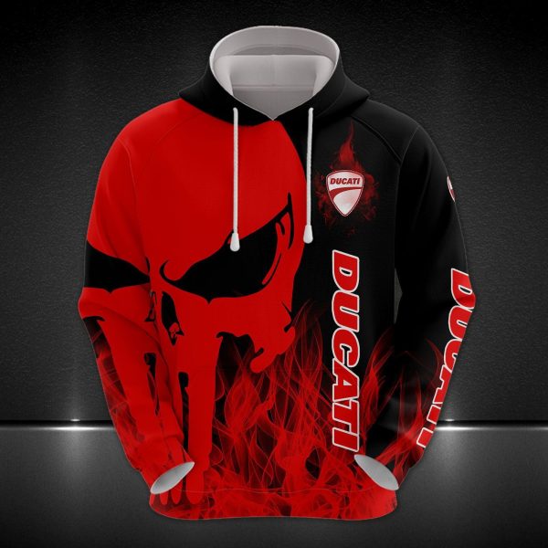 Ducati Skull Flame Hoodie – Black and Red Biker Design Sweatshirt