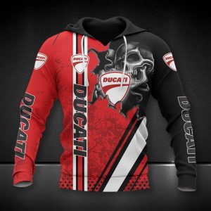 Ducati Skull Graphic Red and Black Hoodie with Racing Stripes and Logo