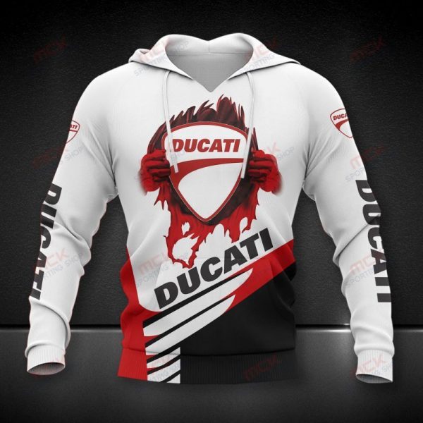 Ducati Superhero Graphic Hoodie for Motorcycle Enthusiasts – Red, Black, and White Design