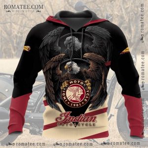 Eagle Emblem Hoodie with Indian Motorcycle Vintage Art and Bold Color Design